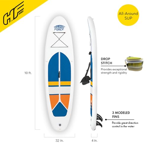 Bestway Hydro-Force White Cap 10' Inflatable Stand Up Paddle Board Kayak Water Set with Aluminum Oar, Hand Pump, and Trave...
