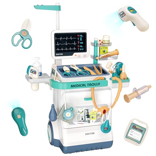 Jovow Doctor Kit for Kids, Pretend Medical Station Set for Boys & Girls,Pretend Medical Kit Toy, Mobile Cart with Sound an...