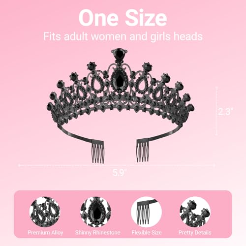 Papoopy Birthday Tiara and Crown with Sash, Birthday Tiara for Women Party (Black)