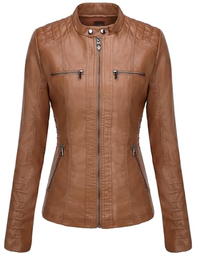 Tanming Womens Faux Leather Jacket Hooded Moto Biker Coat Outerwear Fall Fashion Outfits Winter Clothes