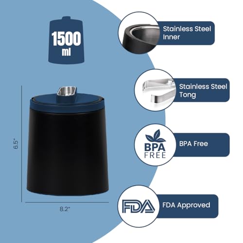 PINNACLE Insulated ice bucket for parties with Tong that fit into Lid - Stainless Steel ice bucket for cocktail bar with C...