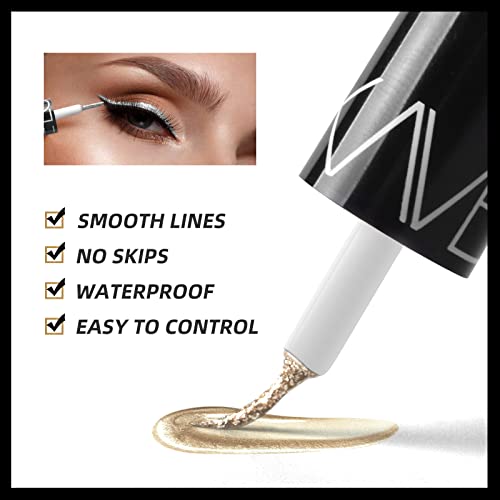 Go Ho Glitter Liquid Eyeliner Colorful Set,5 Colors Metallic Shimmer White Black Silver Gold Diamond Eyeliner,Glitter Eye ...