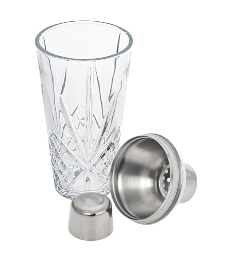 Glass Cocktail Shaker, Martini Shaker with Stainless Steel Lid & Strainer, Bartender Professional Bar Mixing Glass Pitcher...