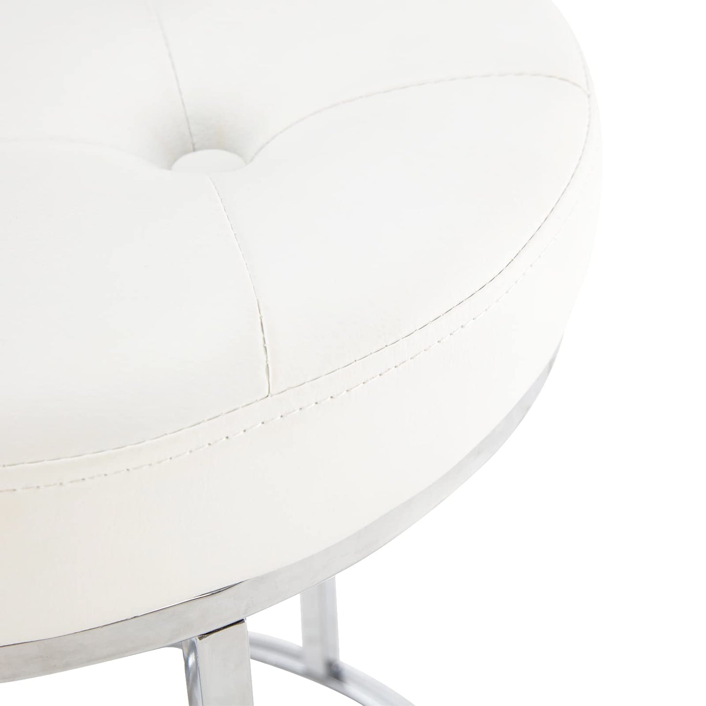 DUHOME Faux Leather Ottoman Stool, Vanity Chair Button Tufted Footrest Stool Makeup Stool with Metal Base for Living Room Bedroom, White