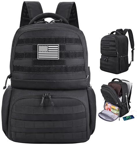 MOZETO Laptop Lunch Backpack for Men, Tactical Inspired Utility Anti-Theft Work Bag with Cooler Compartment Lunchbox (Blac...