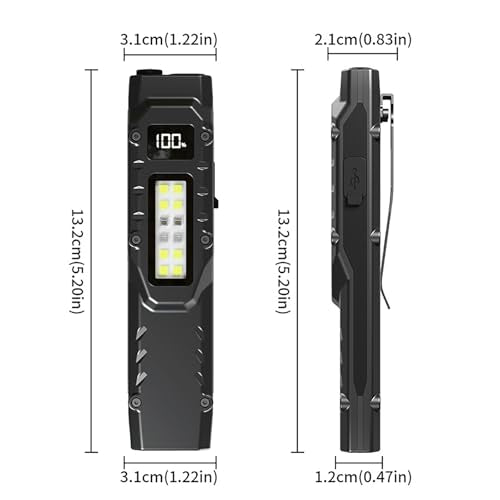 Ciwuzxs EDC Tactical Flashlight DT007, Compact 7 Mode Pocket LED Flashlight - 1500LM, USB-C Rechargeable Digital Display, ...