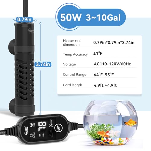 hygger Ceramic Submersible Aquarium Heater, New Explosion-Proof Fish Tank Water Heater with External Temp Controller Auto ...