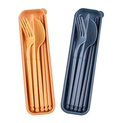 Travel Utensils with Case, Rrusable Utensils Set with Case, Plastic Cutlery Set Forks Spoon Tableware, Portable Camping Cu...