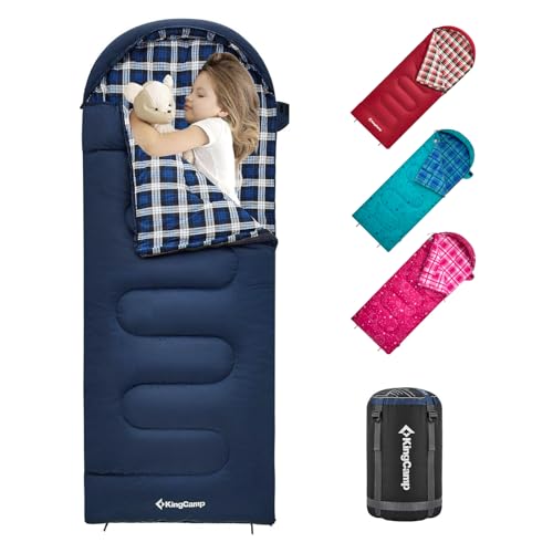 KingCamp 45°F Kids Sleeping Bag, Lightweight Waterproof & Compact Flannel Sleeping Bags Cold Weather & Warm Youth Essentia...