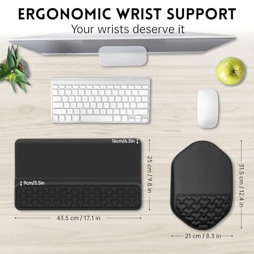 3-in-1 Ergonomic Keyboard Stand Wrist Rest Mouse Pad Set, Tilted Keyboard Riser Holder Support with Non-Slip PU Base, Wris...