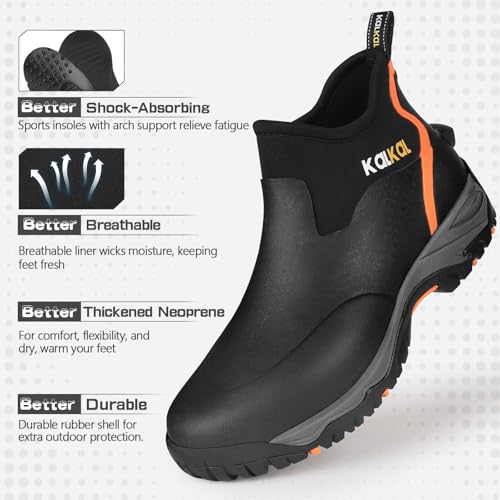 Kalkal Men's Rubber Boots, Waterproof Ankle Rain Boots, Insulated Working Booties with Comfortable Sports Sole, Outdoor Mu...