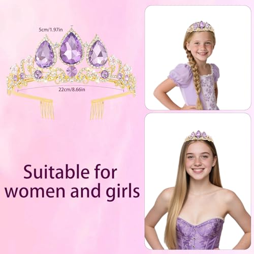 Semato Purple Princess Crown Halloween Cosplay Tiara Purple Crystal Crown for Party and Birthday Gifts