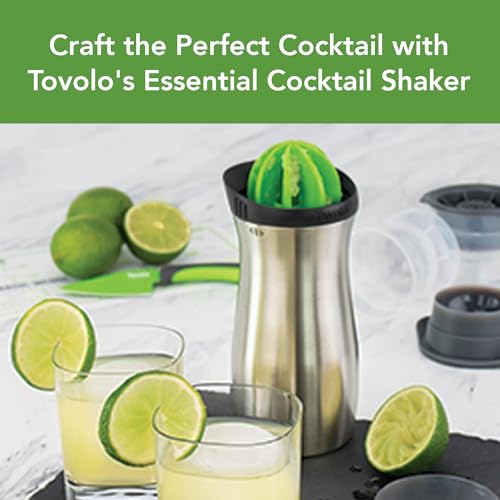 Tovolo Cocktail Shaker Stainless Steel (24 oz.) - Built-In Citrus Reamer, Strainer, & Jigger / Gadget for Bar Cart, Barten...