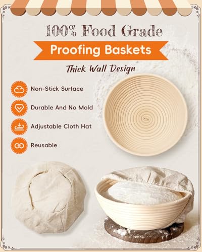 RYMTOX Complete Sourdough Starter Kit | Easy to Clean & Use for Beginners & Bakers | Natural Rattan Proofing Basket with F...