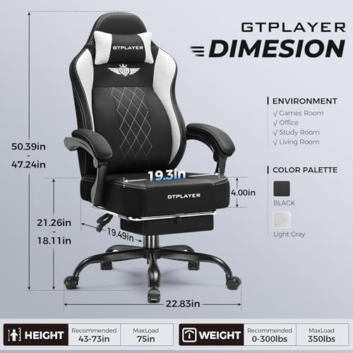 GTPLAYER Big and Tall Gaming Chair Breathable Fabric Computer Chair with Strong Lumbar Support, Comfortable Office Chairs ...