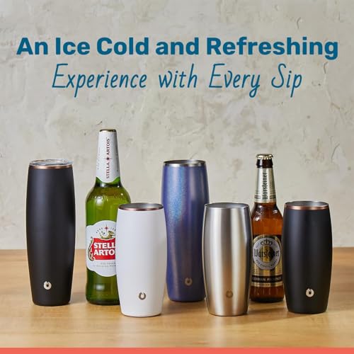 SNOWFOX Premium Vacuum Insulated Stainless Steel Beer Glass With Lid, Home Bar Accessories, Elegant Bartending, Lightweigh...
