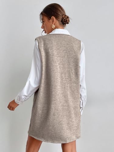 OYOANGLE Women's V Neck Sleeveless Knitted Solid Short Sweater Dress with Pockets