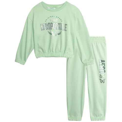 AEROPOSTALE Girls Sweat Suit Set - 2 Piece Soft Fleece Pullover Graphic Crewneck Sweatshirt and Jogger Pants for Girls (4-12)