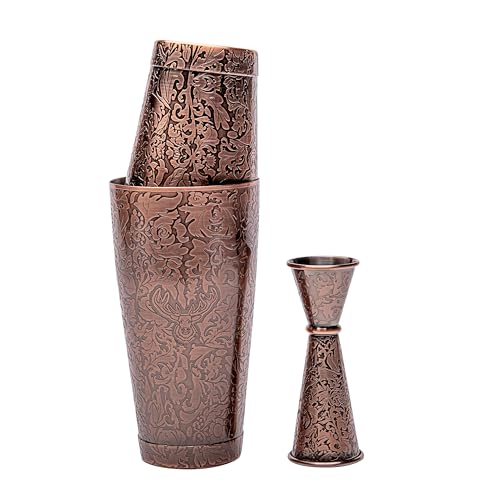 Sky Fish 3D Etched 18-Piece Bartender Kit Stainless Steel Boston Cocktail Shaker Set Copper Plated Bartending Tools Suit f...