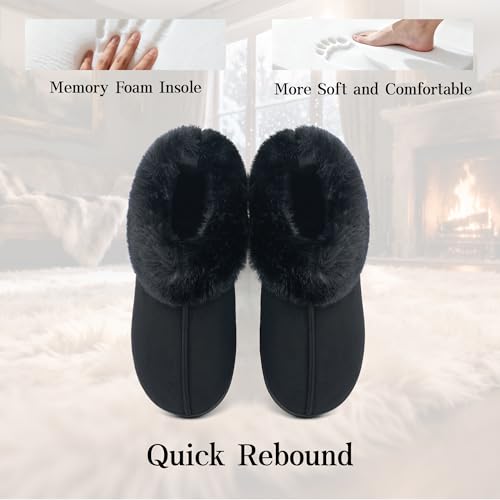 Jerzmy House Slippers for Women, Memory Foam Fuzzy Woman Slippers Suede Faux Fur with Arch Support Plush Lining Collar, Co...