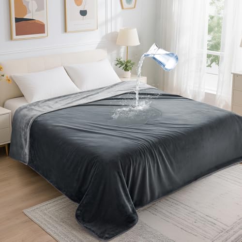 LOOBANI Waterproof Blanket for Bed: Reversible Soft Flannel Twin Bed Blanket 60" x 80", Leakproof Throw Spill-Proof Dog Pe...