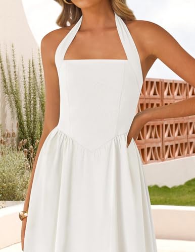 ZESICA Women's Summer Sleeveless Halter Midi Dress 2026 Off Shoulder High Waist Flowy Beach Wedding Guest Long Dresses