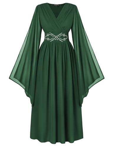 Scarlet Darkness Women's Renaissance Costume Wrap V Neck Medieval Dress Split Bell Sleeve Embroidery Fairy Dresses