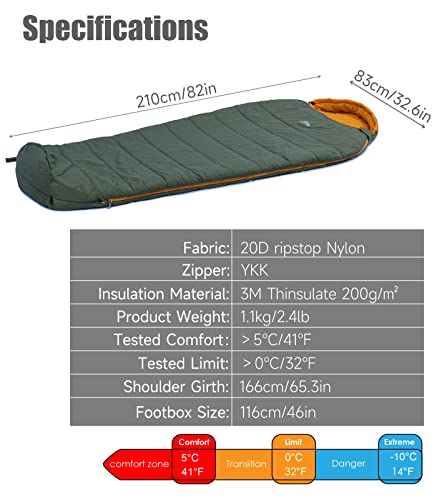 iClimb 1 3M Thinsulate Insulation Sleeping Bag and 1 Super Easy Assemble Cot Bundle, Ultralight Compact for Solo Adult Out...