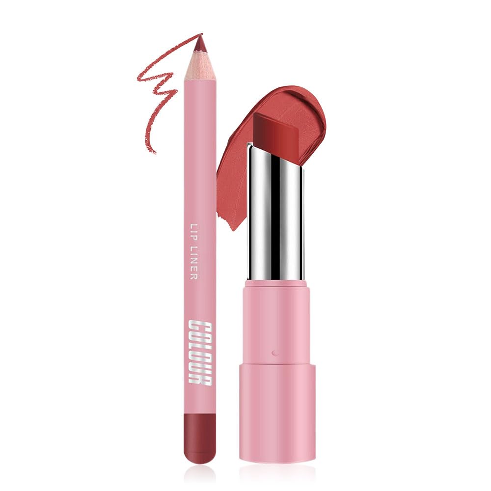 2-in-1 Brown Matte Lip Liner & Lipstick Combo Set,Lips Kit with Lip Liner Lip Stains Long Lasting Waterproof Smudge Proof for Ol