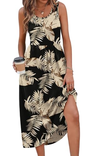 WIHOLL Summer Dresses for Women Flowy Casual Midi Dress Beach Vacation Sundresses with Pockets