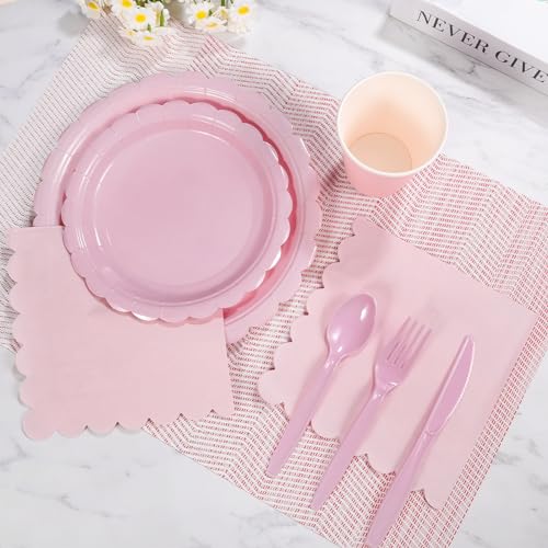 Xiangqu 175 Pcs Party Plates and Cups and Napkins Sets, 9" Pink Valentines Paper Plates, 7" Dessert Plate, 9oz Cups & Cutl...