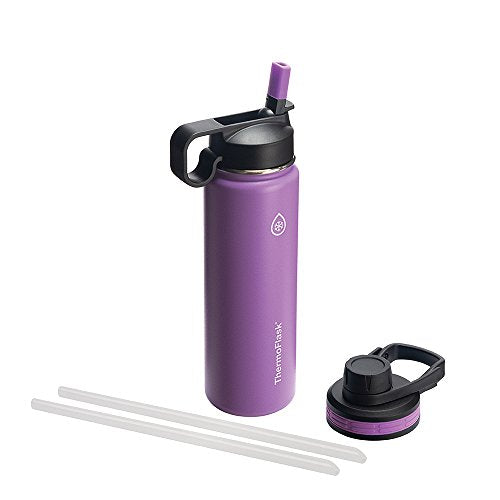ThermoFlask 24 oz Double Wall Vacuum Insulated Stainless Steel Water Bottle - Reusable with Leakproof Chug & Straw Lids - ...