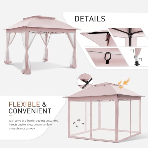 COOS BAY 11x11 Pop-Up Instant Gazebo Tent with Mosquito Netting Outdoor Canopy Shelter with 121 Square Feet of Shade (Pink)