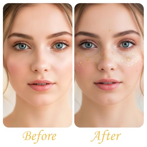 LXUEJIE 10 PCS Gold Face Glitter Makeup Speckles, Glow Up Makeup Patches Face Tattoo Glitter Speckles Patches Cosmetic Gli...