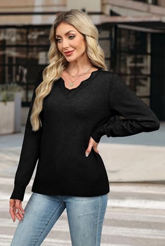 OFEEFAN Womens V Neck Sweaters Pullover Cozy Lightweight Sweaters Long Sleeve Tops Fall Outfits 2026