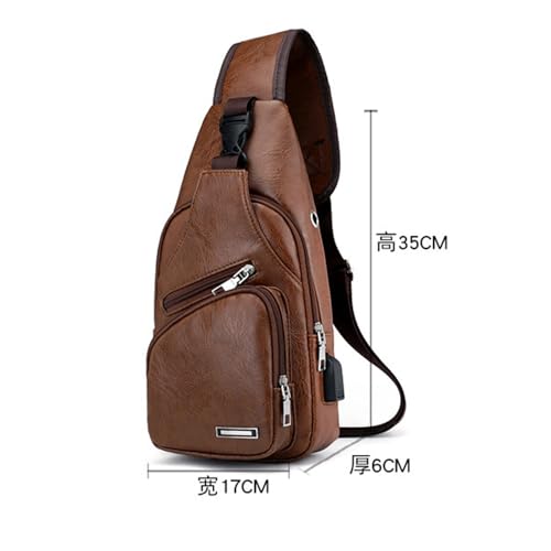PU Sling Bag Mens Crossbody Bags Chest Bag Daypack Backpack for Men with USB Charge Port Earphone Hole Travel Outdoor Camping