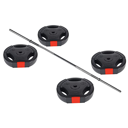 Fitvids Vinyl Standard 1-Inch Plate Weight Plate for Strength Training and Weightlifting, 80-Pound Set with Barbell