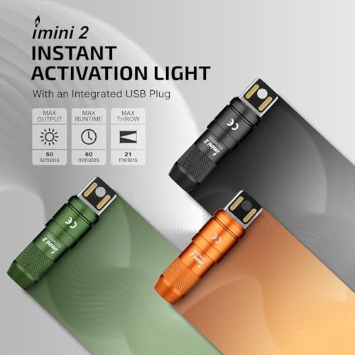 OLIGHT IMINI 2 EDC Rechargeable Keychain Flashlight, 50 Lumens Compact and Portable Mini LED Keyring Lights with Built-in ...