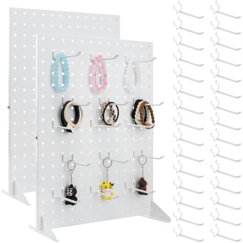VACONICO 2 Pcs Metal Pegboard Display Stand with 30 Peg board Hooks, Tabletop Pegboard Shelf for Craft Shows & Fairs, Reta...