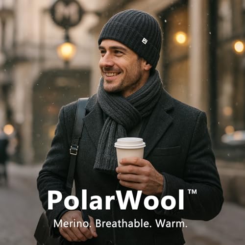 PolarWool™ 100% Merino Wool Polartec® Fleece Lined L/XL/XXL Unisex Warm Windproof Beanie Watch Cap Knit Winter Hat Outdoor