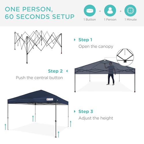 Best Choice Products 10x10ft 1-Person Setup Pop Up Canopy Tent Instant Portable Shelter w/ 1-Button Push, Case, 4 Weight B...