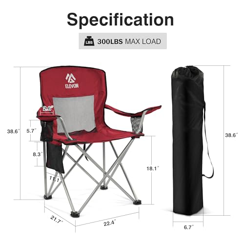Elevon Camping Chair, Portable Folding Outdoor Chair with Arms, Cup Holder and Carry Bag