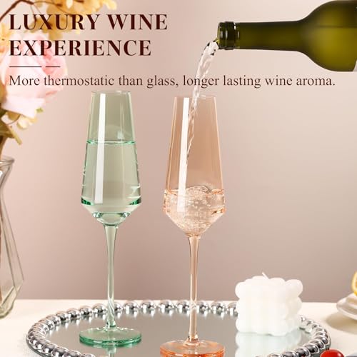 TrophyToast Colored Champagne Flutes Set of 6, Large 8 Oz【Hand Blown】 Crystal Wine Glasses, Lead-Free Colored Wine Glasses...