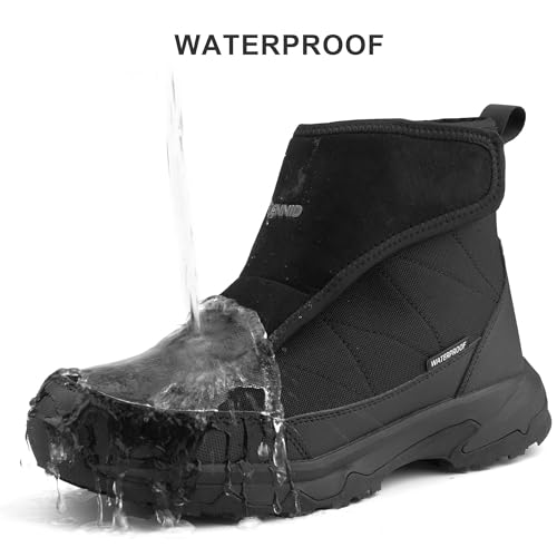 CENNID Men's Winter Waterproof Snow Boots Warm Slip On Mid-Calf Booties Non-Slip Work Boots Lightweight Outdoor Athletic D...