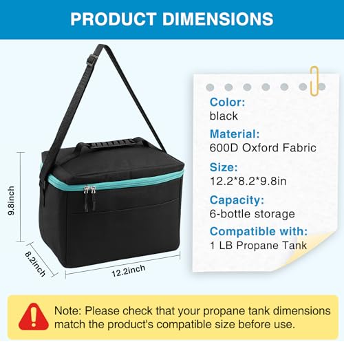 Shinylin 1 lb Propane Tank Carry Bag with Padding Mini Fuel Cylinder Carry Bags Case for 6-Pack Propane Tanks 16 OZ with...