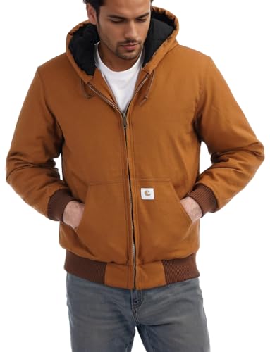 TUAOVA Men's Loose Fit Quilted Flannel Lined Workwear Waterproof Active Jacket Hooded Work Coat