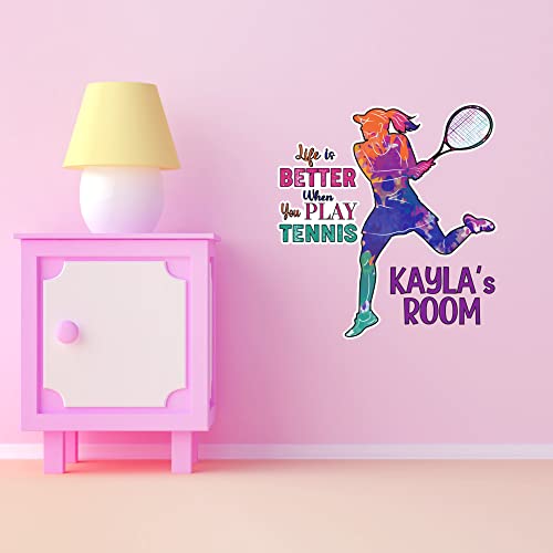 Sports Wall Decal - Cute Women Tennis Player Outdoor Extreme Sports Life is Better When You Play Tennis Sports Quote Long ...