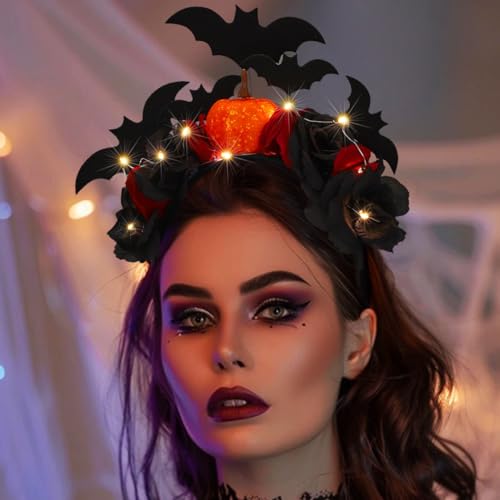 CAKURE Light Up Halloween Headband Led Rose Flower Headbands Hair Accessories for Women