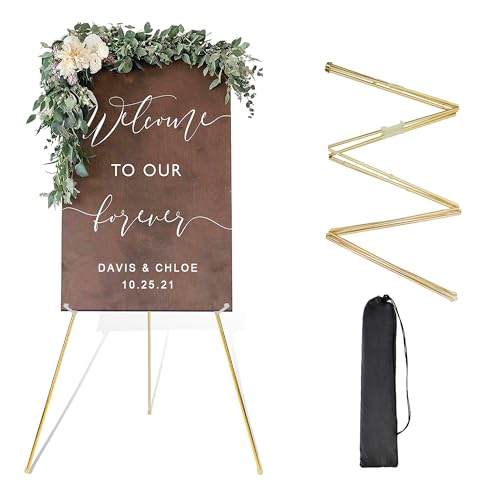 DANMO Easel Stand for Wedding Sign Poster 63'' Instant Display Floor Adjustable Metal Art Easel Gold