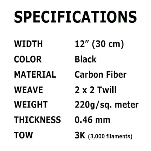 5 FT x 12" - Carbon Fiber FABRIC-2x2 Twill WEAVE-3K/220g